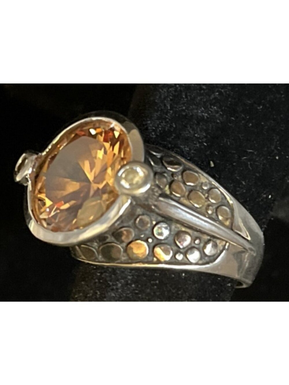 Vintage Sterling Silver Citrine Pebbled Statement Ring Size 7 Chunky 10.2g